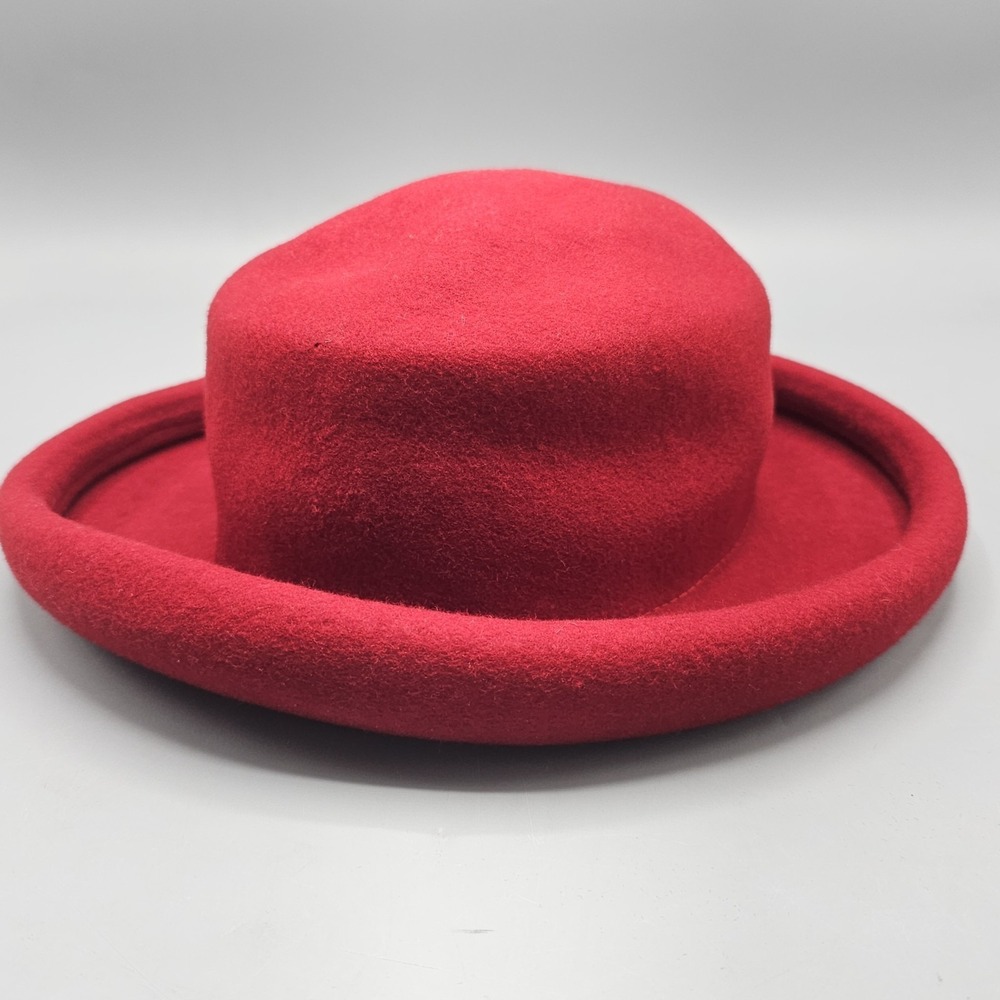 Vintage Charter Club Wool Red Derby Hat Rolled Rim Hat One‎ Size Made In Italy